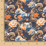 Drachen und orientalische Blumen bedruckte Baumwollpopeline - Ribes y Casals