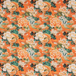 Drachen und orientalische Blumen Bedruckte Baumwollpopeline Orange - Ribes y Casals