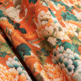 Drachen und orientalische Blumen Bedruckte Baumwollpopeline Orange - Ribes y Casals