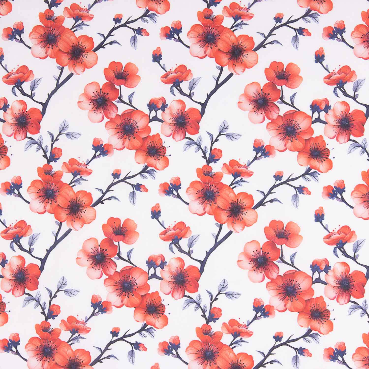 Bedruckte Baumwoll-Popeline Äste Sakura Koralle Bedruckte Baumwoll-Popeline - Ribes y Casals