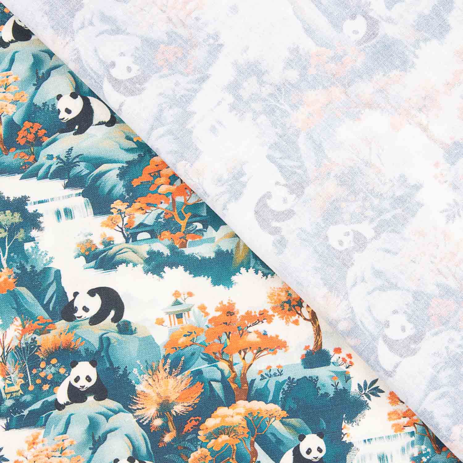 Pandas bedruckte Baumwollpopeline - Ribes y Casals