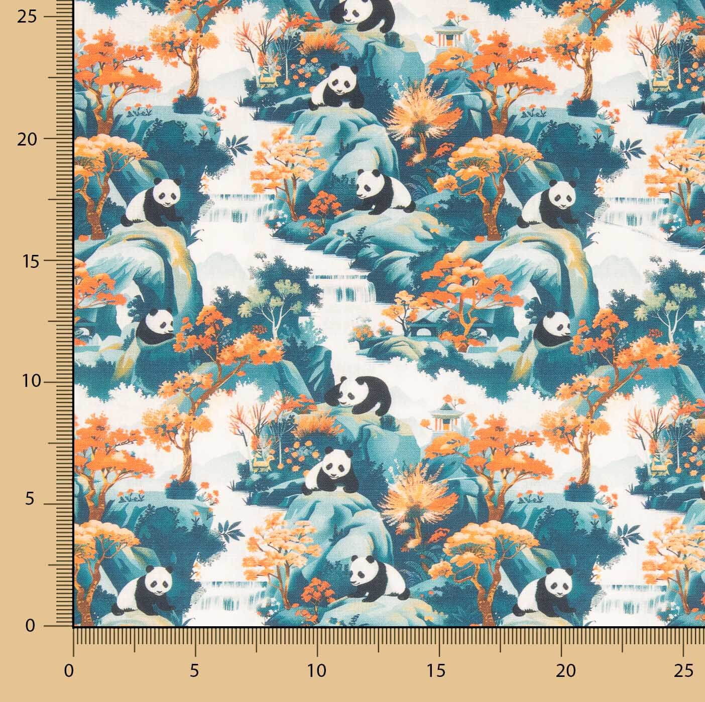 Pandas bedruckte Baumwollpopeline - Ribes y Casals