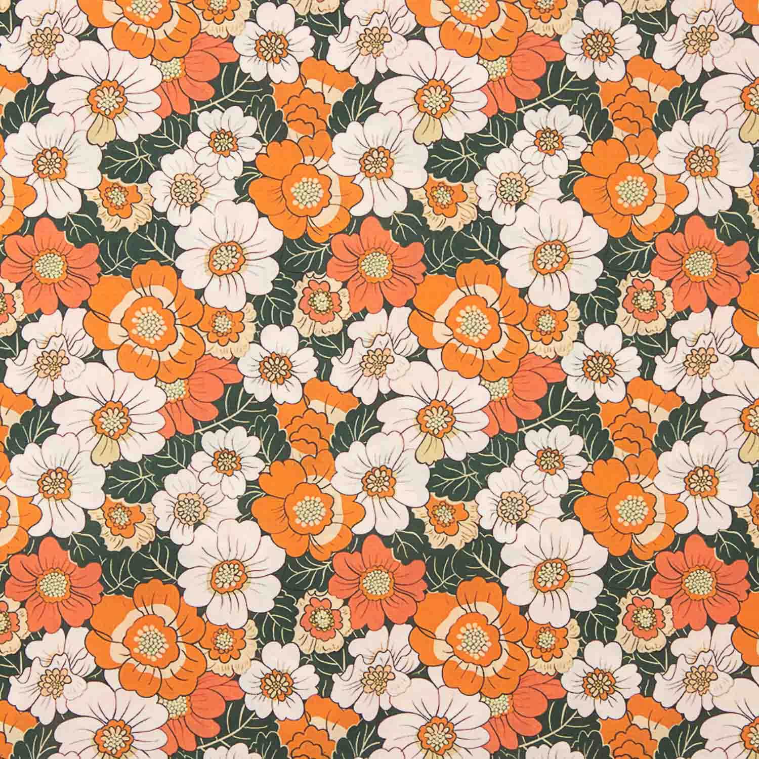 Popeline Baumwolle Popeline Retro Floral Print Orange - Ribes y Casals