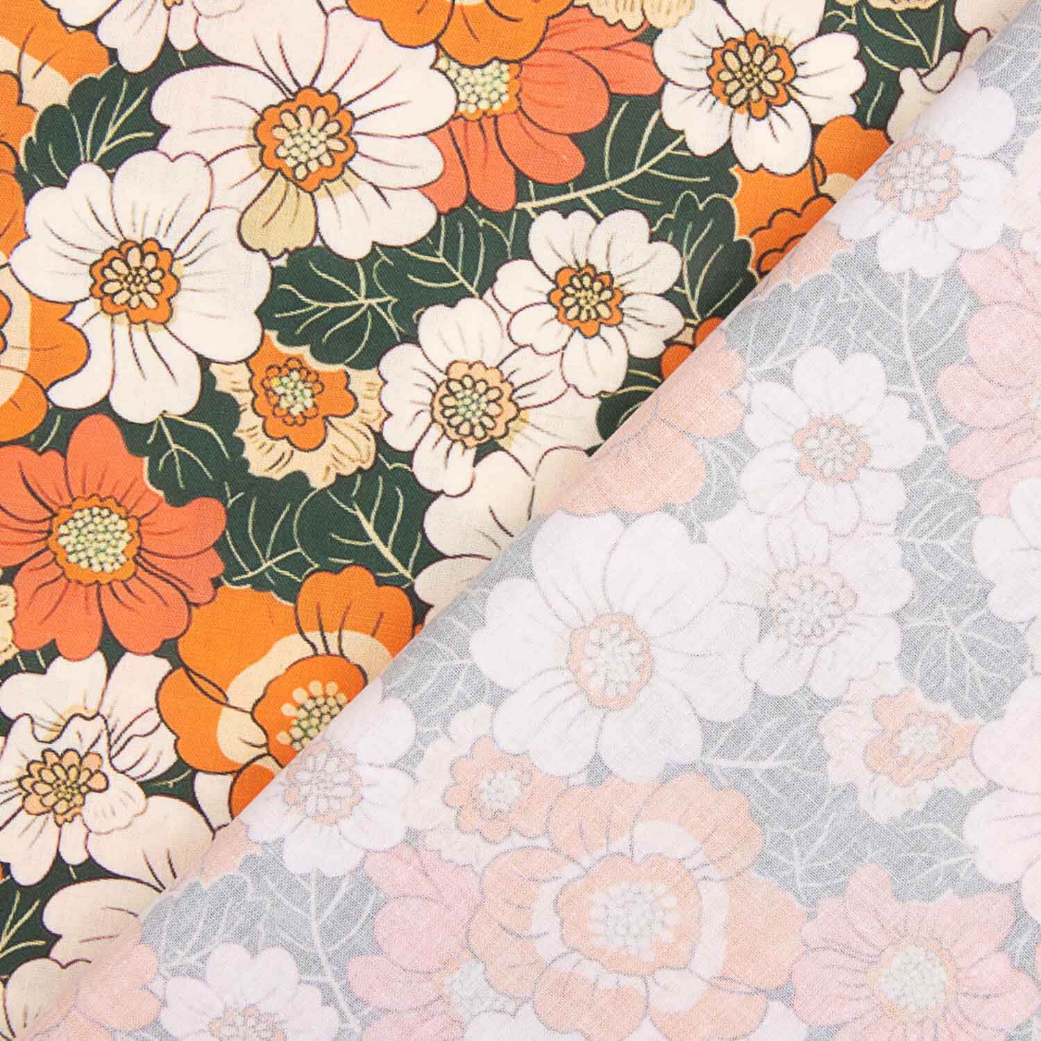 Popeline Baumwolle Popeline Retro Floral Print Orange - Ribes y Casals