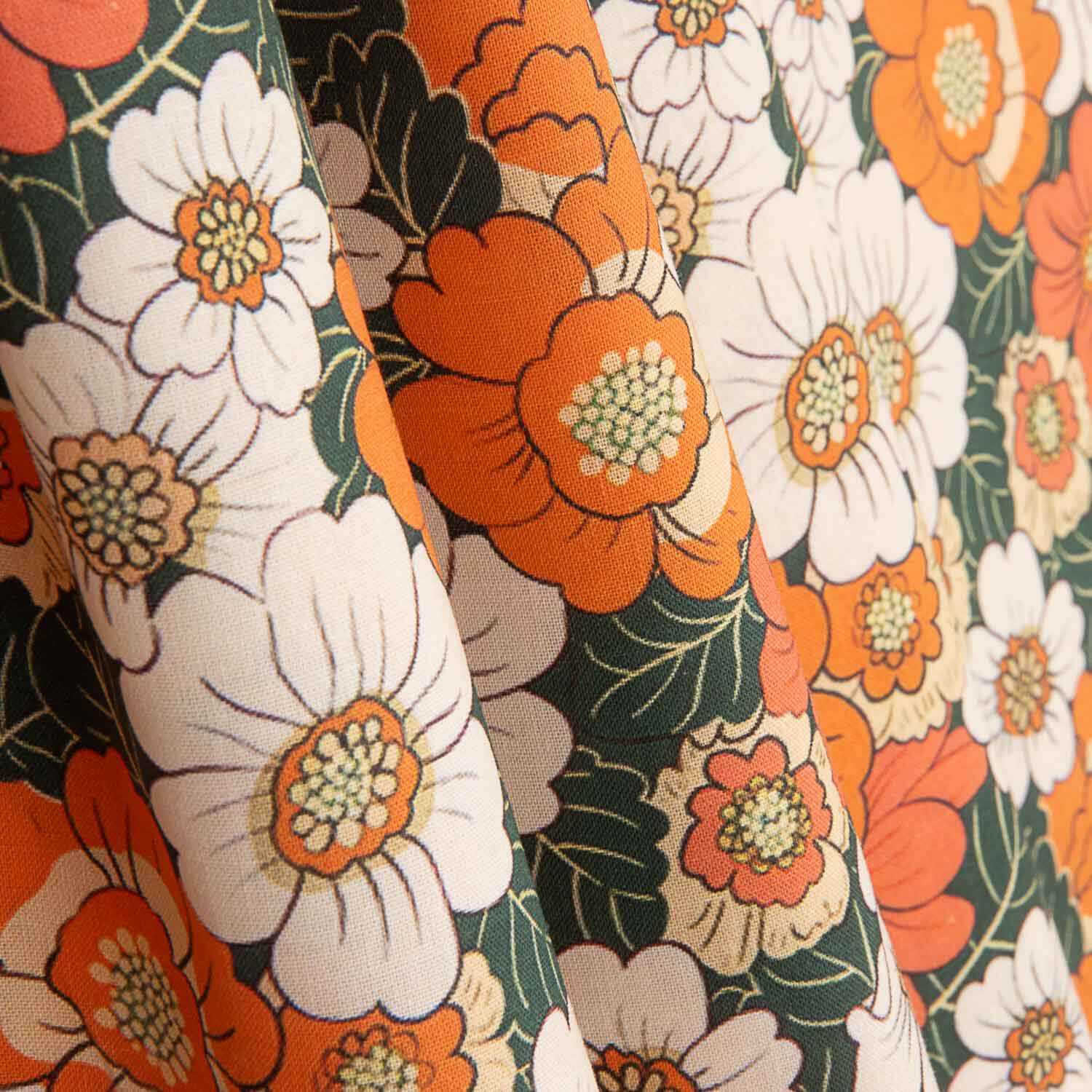 Popeline Baumwolle Popeline Retro Floral Print Orange - Ribes y Casals