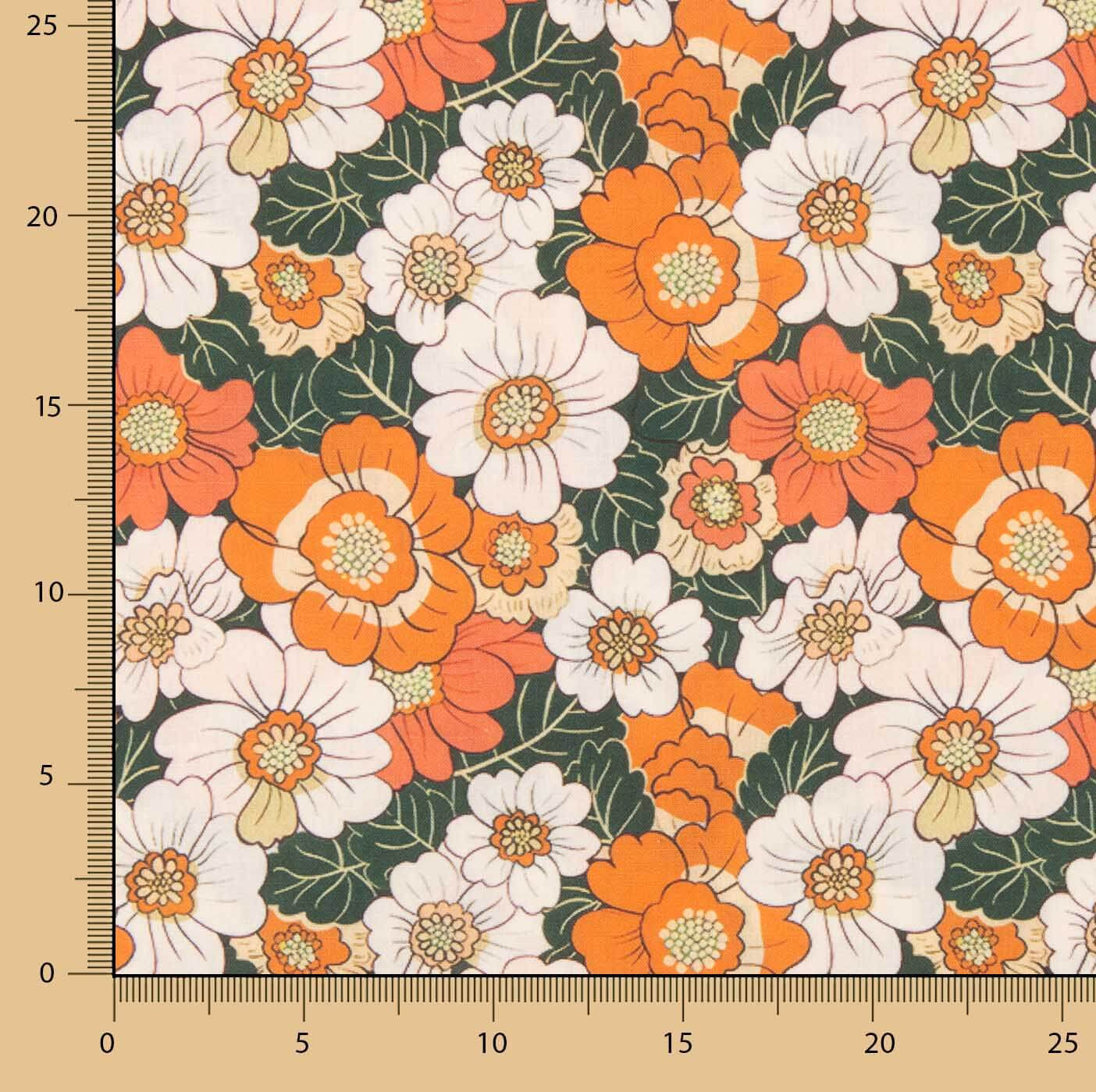 Popeline Baumwolle Popeline Retro Floral Print Orange - Ribes y Casals