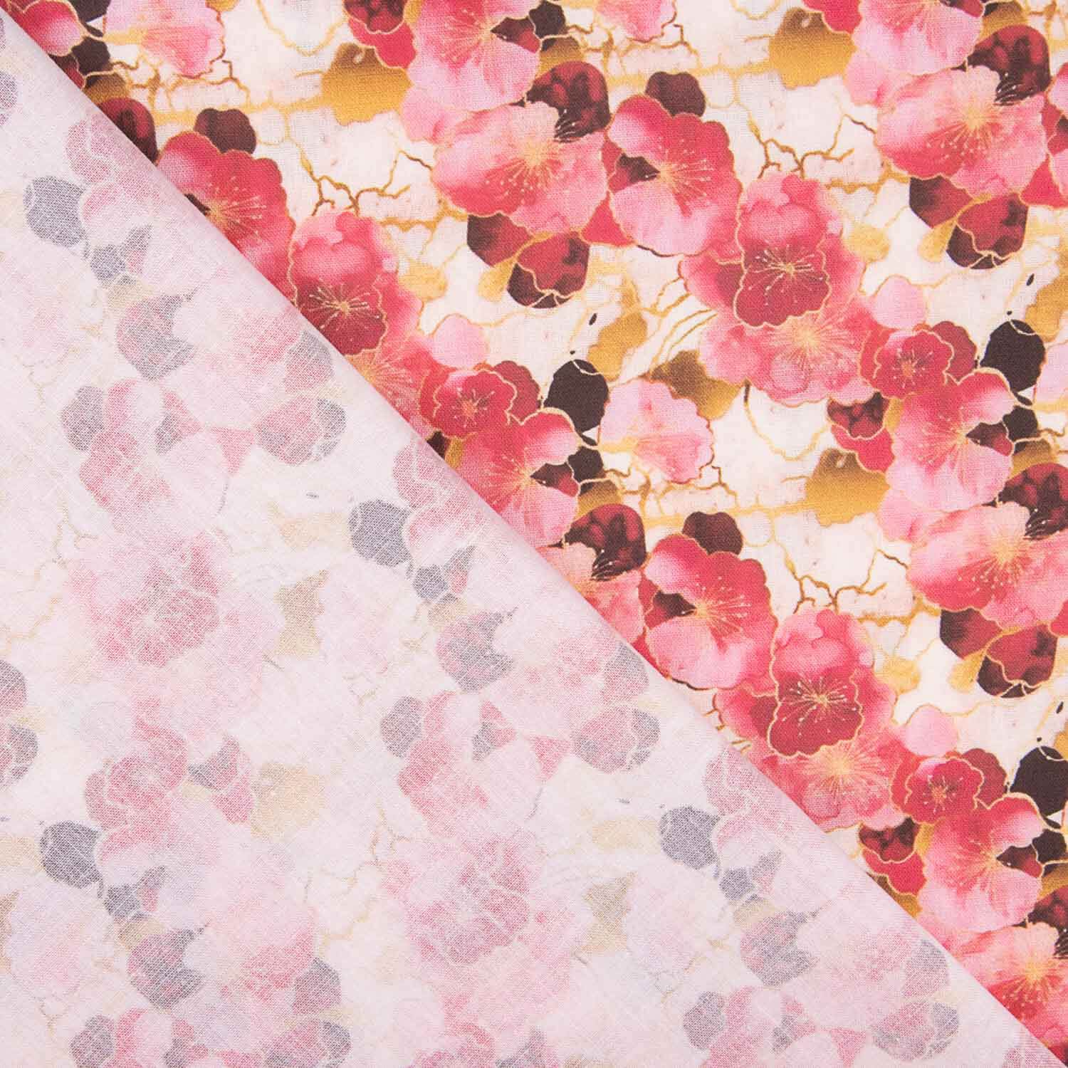 Popeline Baumwolle Popeline Aquarell Blütendruck Rosa - Ribes y Casals