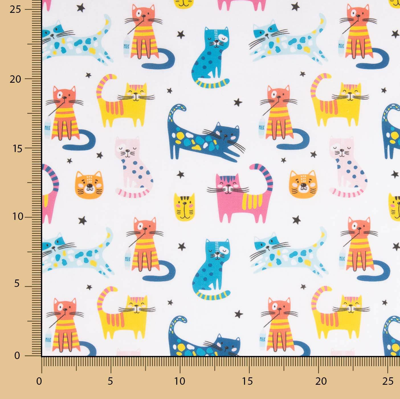 Baumwolle Popeline Katzen Druck Farben - Ribes y Casals