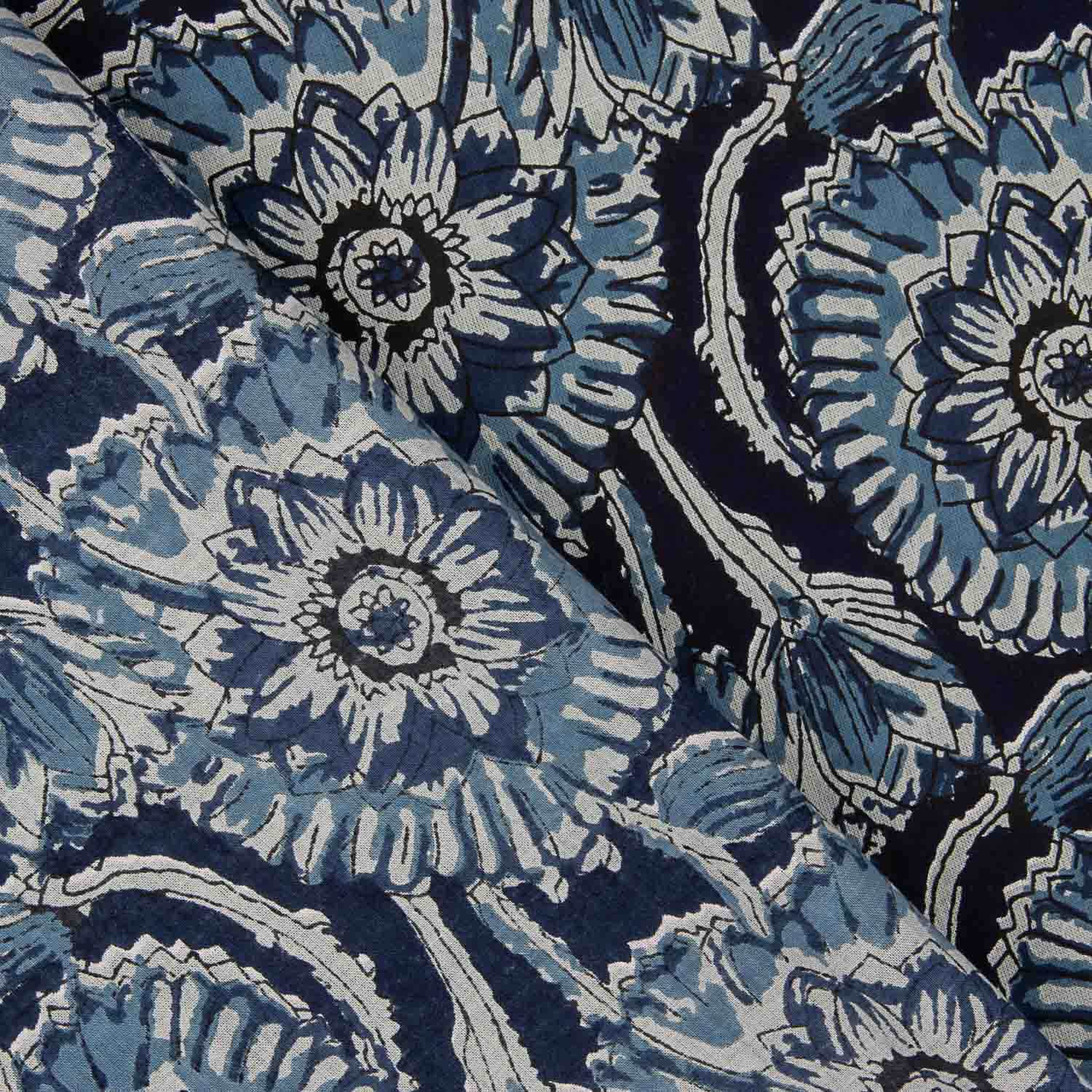 Voile Baumwolle Indigo Blumendruck Nocturne Baumwolle - Ribes y Casals