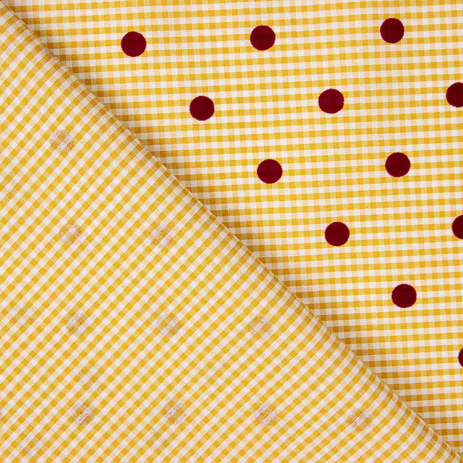 Vichy Cotton Albero Beflockte Baumwolle mit Maroon Dots - Ribes y Casals