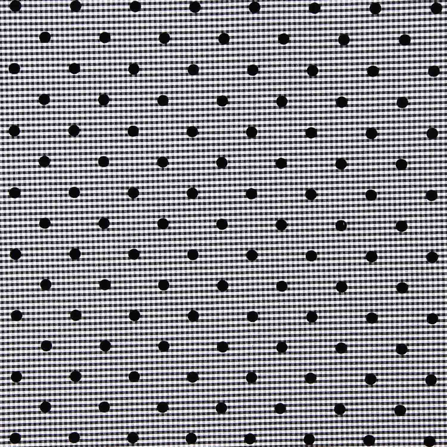 Vichy Schwarz Baumwolle beflockt Schwarz Polka Dots - Ribes y Casals
