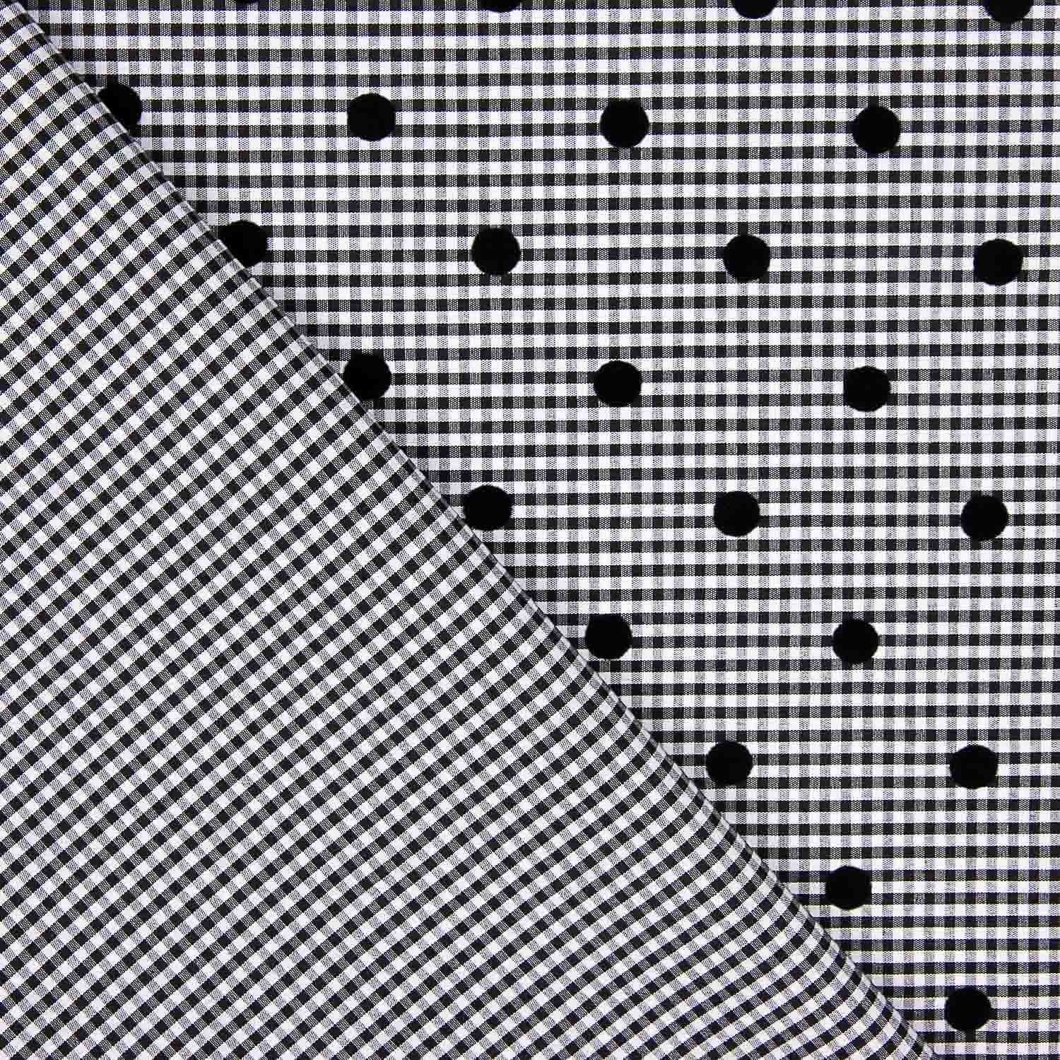 Vichy Schwarz Baumwolle beflockt Schwarz Polka Dots - Ribes y Casals