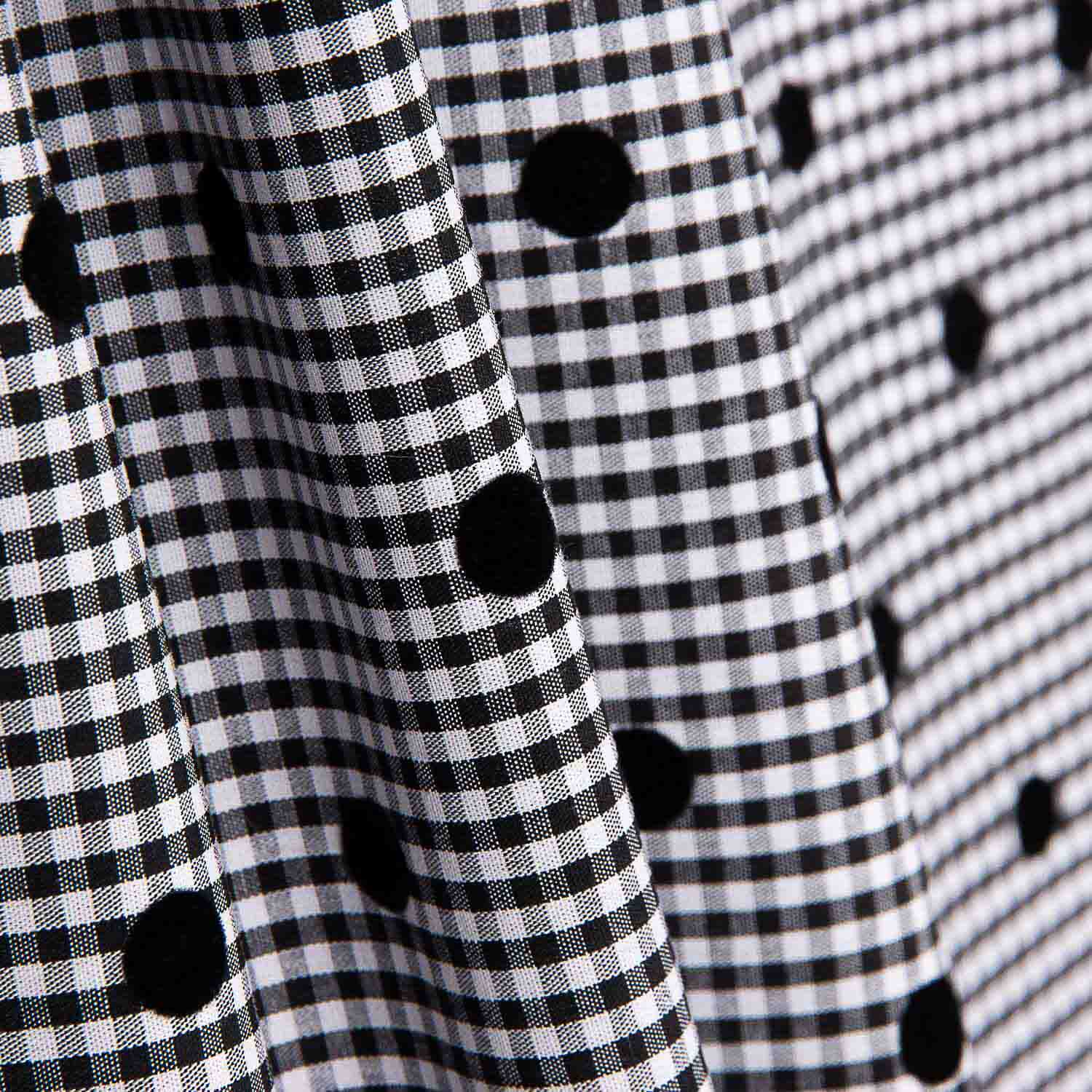 Vichy Schwarz Baumwolle beflockt Schwarz Polka Dots - Ribes y Casals