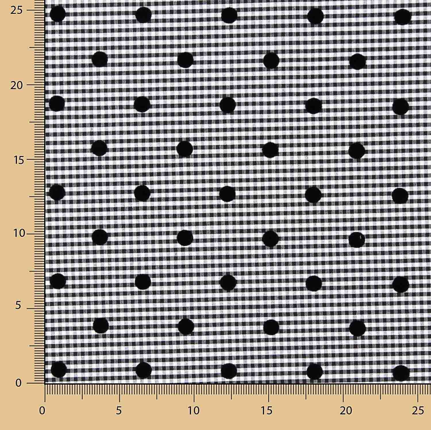 Vichy Schwarz Baumwolle beflockt Schwarz Polka Dots - Ribes y Casals