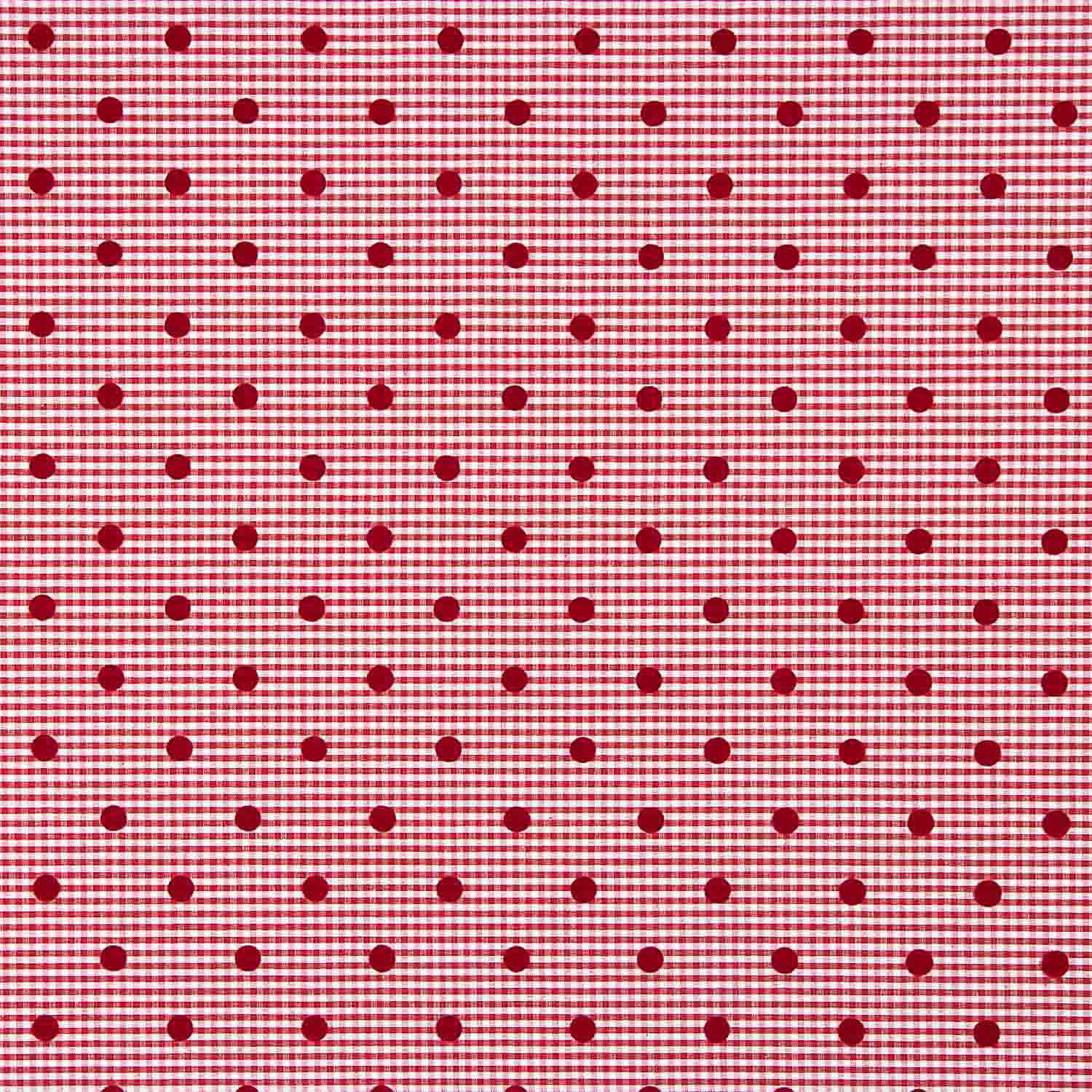 Reststück Vichy-Baumwolle rot mit Flockdruck und roten Punkten – verschiedene Maße x Breite 150 cm - Ribes y Casals