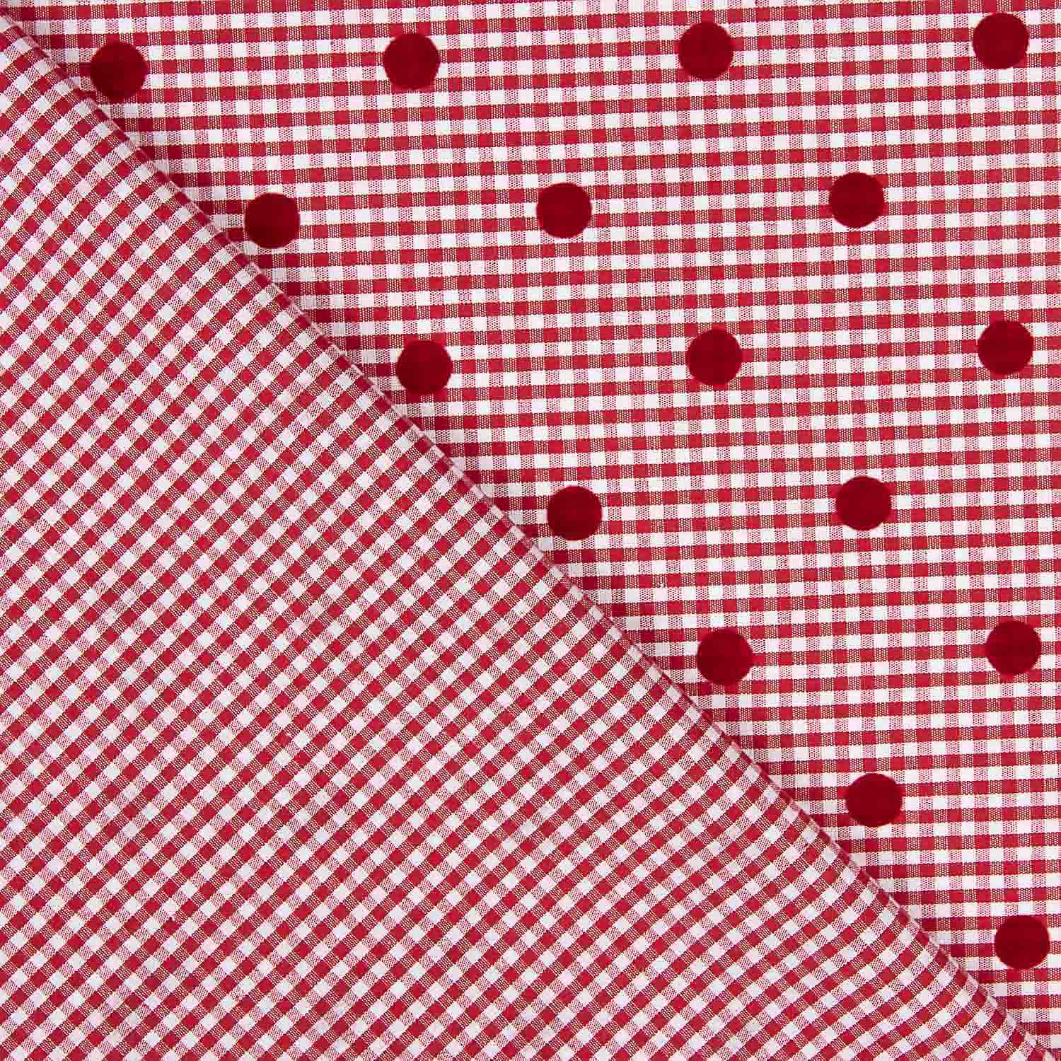 Reststück Vichy-Baumwolle rot mit Flockdruck und roten Punkten – verschiedene Maße x Breite 150 cm - Ribes y Casals