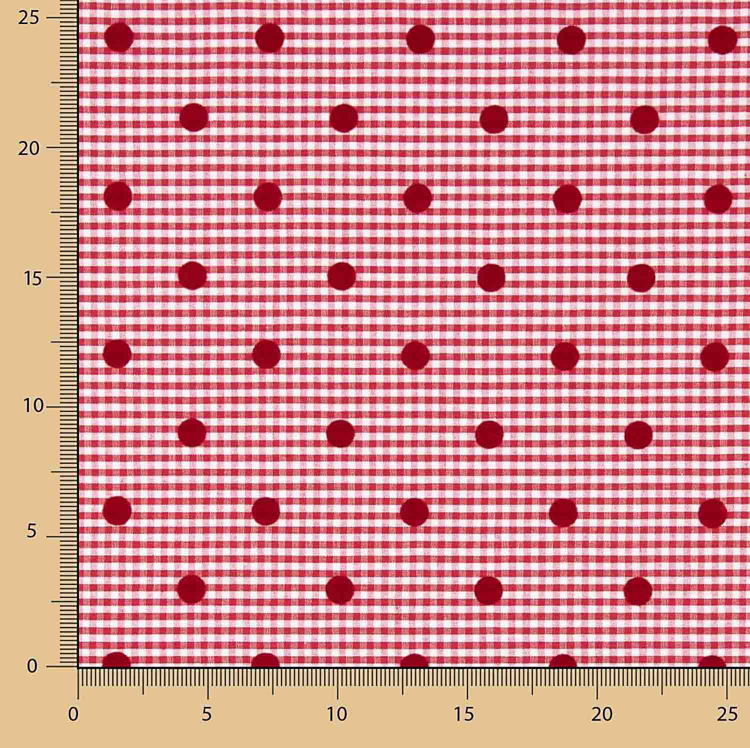 Reststück Vichy-Baumwolle rot mit Flockdruck und roten Punkten – verschiedene Maße x Breite 150 cm - Ribes y Casals