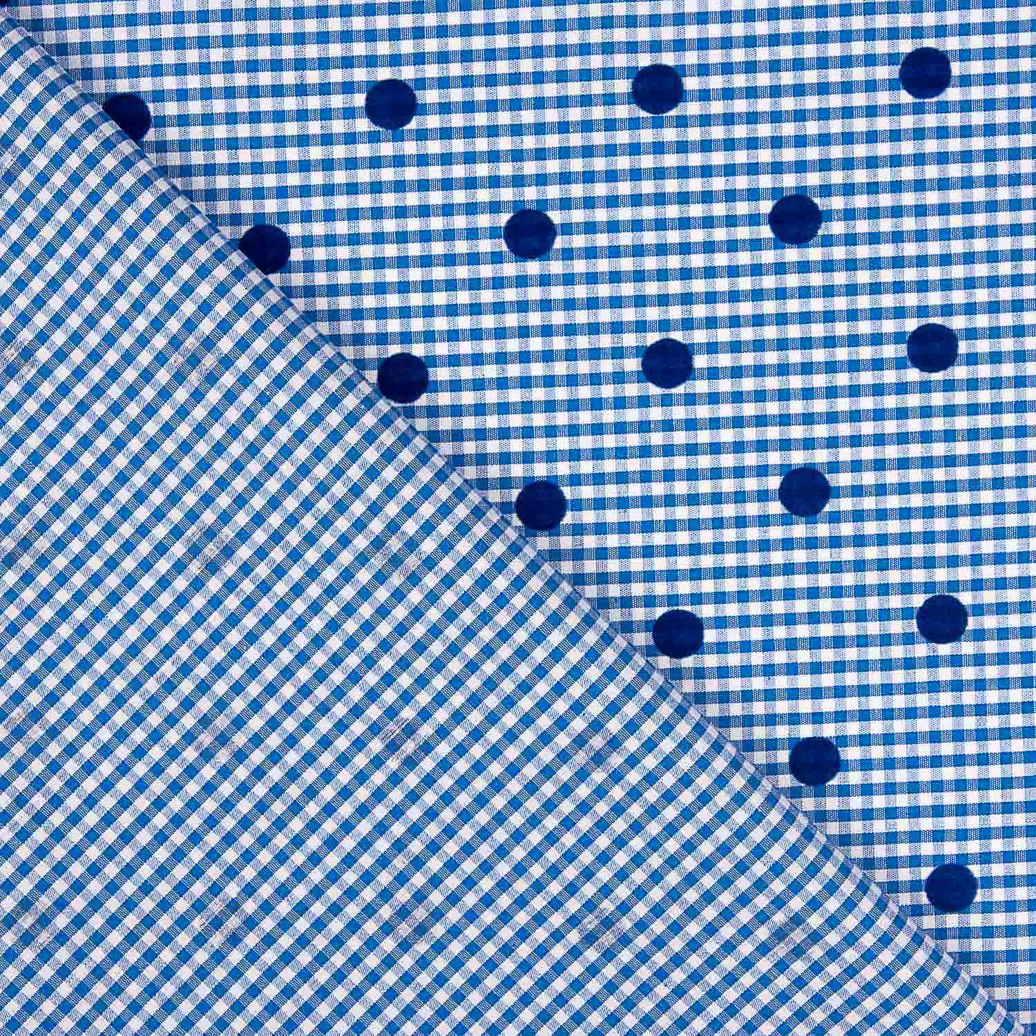 Vichy Cotton Blau Beflockte Baumwolle Blau Polka Dot Blau - Ribes y Casals