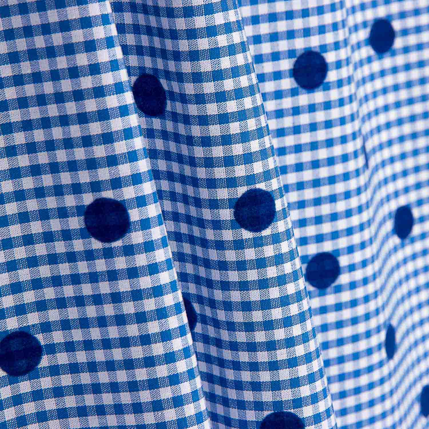 Vichy Cotton Blau Beflockte Baumwolle Blau Polka Dot Blau - Ribes y Casals