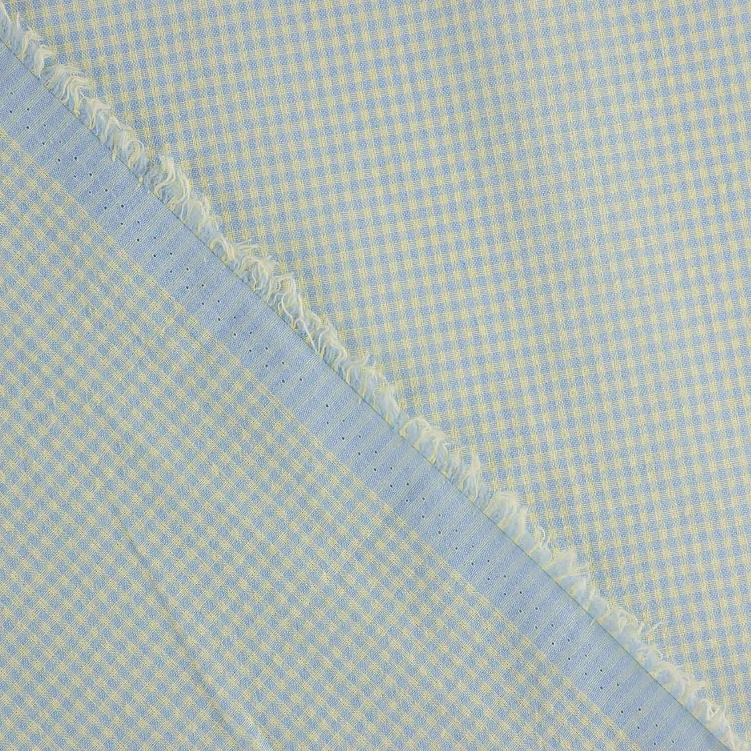 Seersucker-Popeline mit kleinen Karos in weichem Blau - Ribes y Casals
