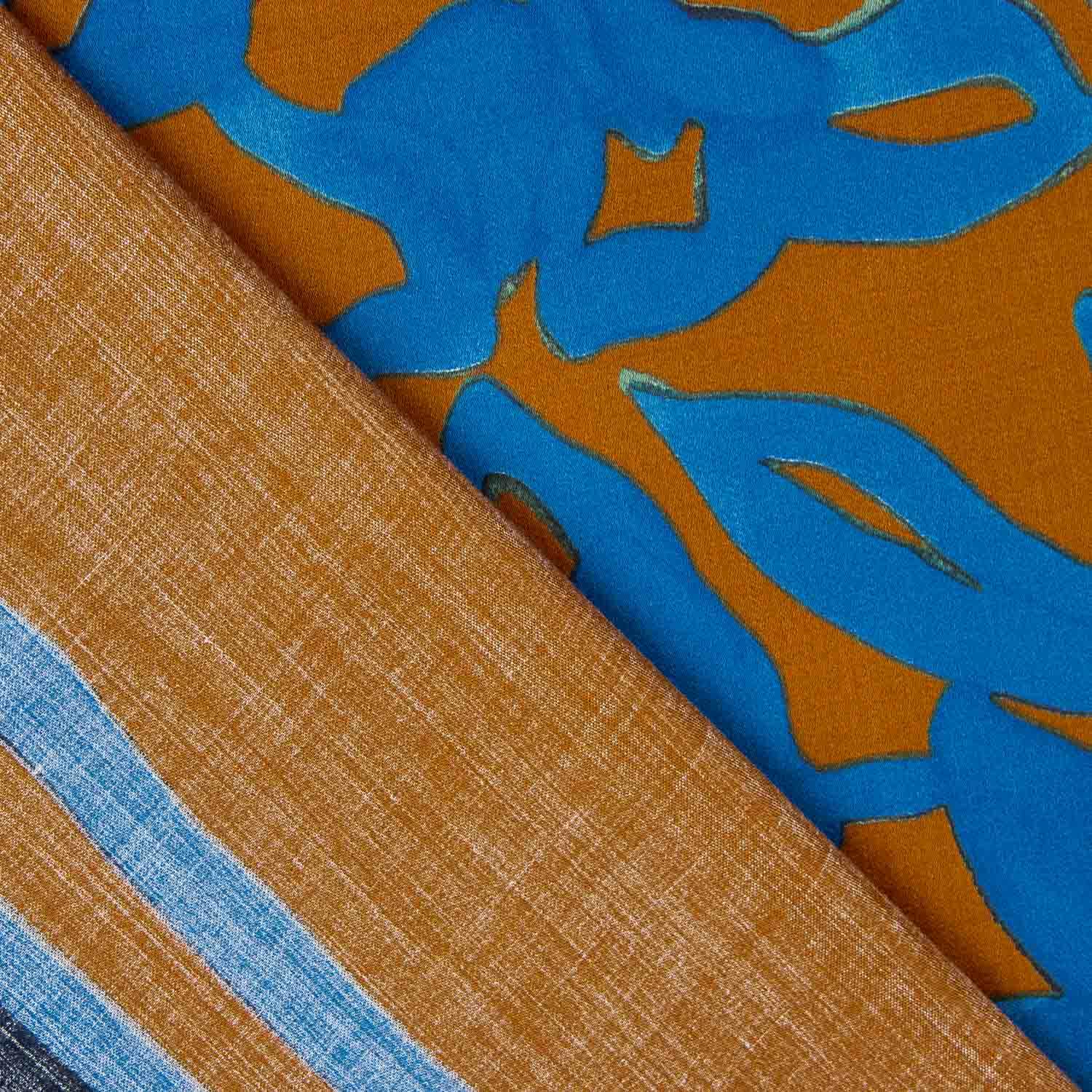 Viskose Satin Floral mit blauer und Caldera-Bordüre - Ribes y Casals