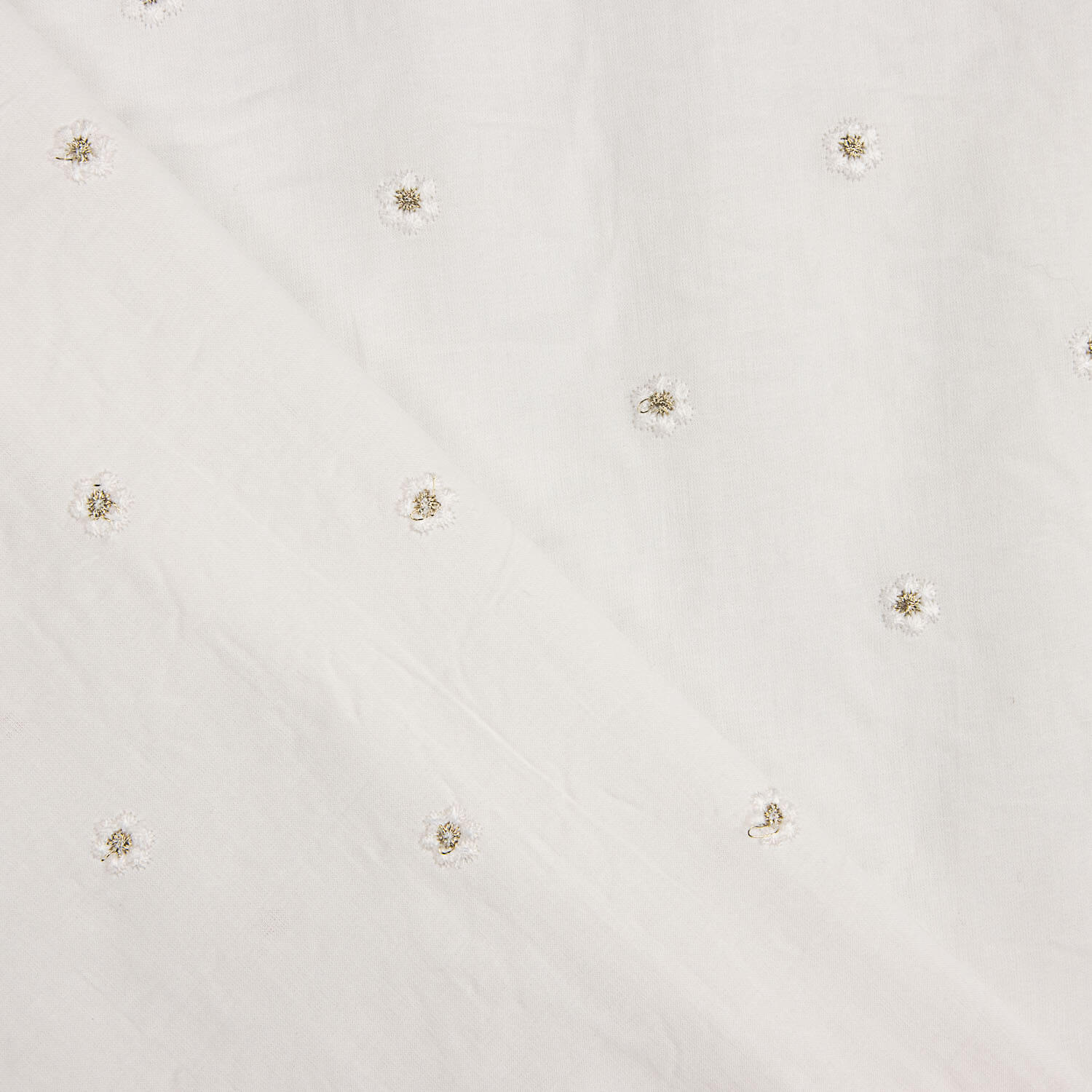 Weißer Baumwoll-Voile mit floraler Stickerei und goldenem Lurex - Ribes y Casals