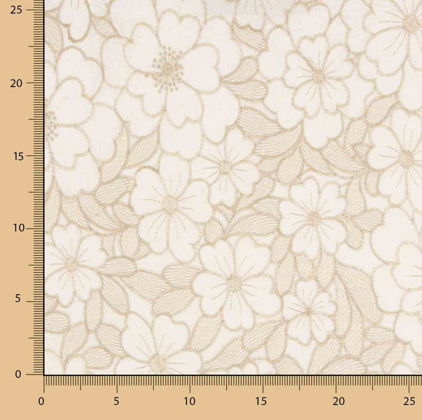 Reststück aus naturfarbenem Voile aus Baumwolle mit beiger Stickerei – verschiedene Maße x Breite 140 cm - Ribes y Casals