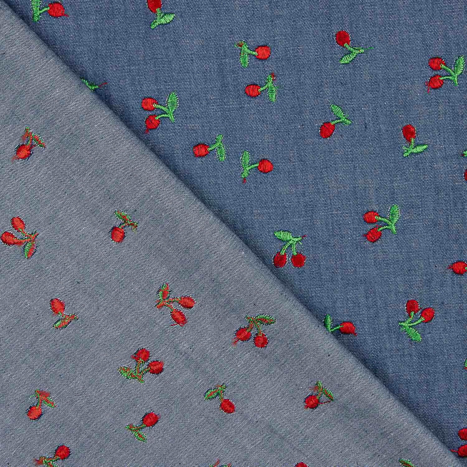 Chambray Baumwolle Stickerei Kirschen - Ribes y Casals