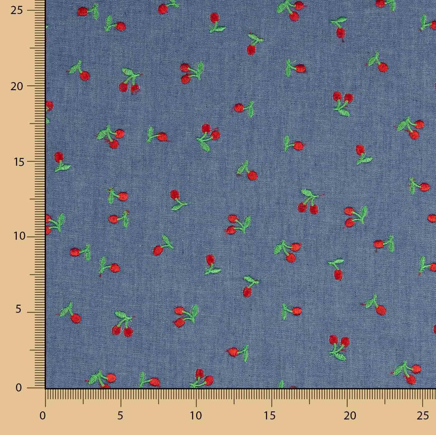 Chambray Baumwolle Stickerei Kirschen - Ribes y Casals