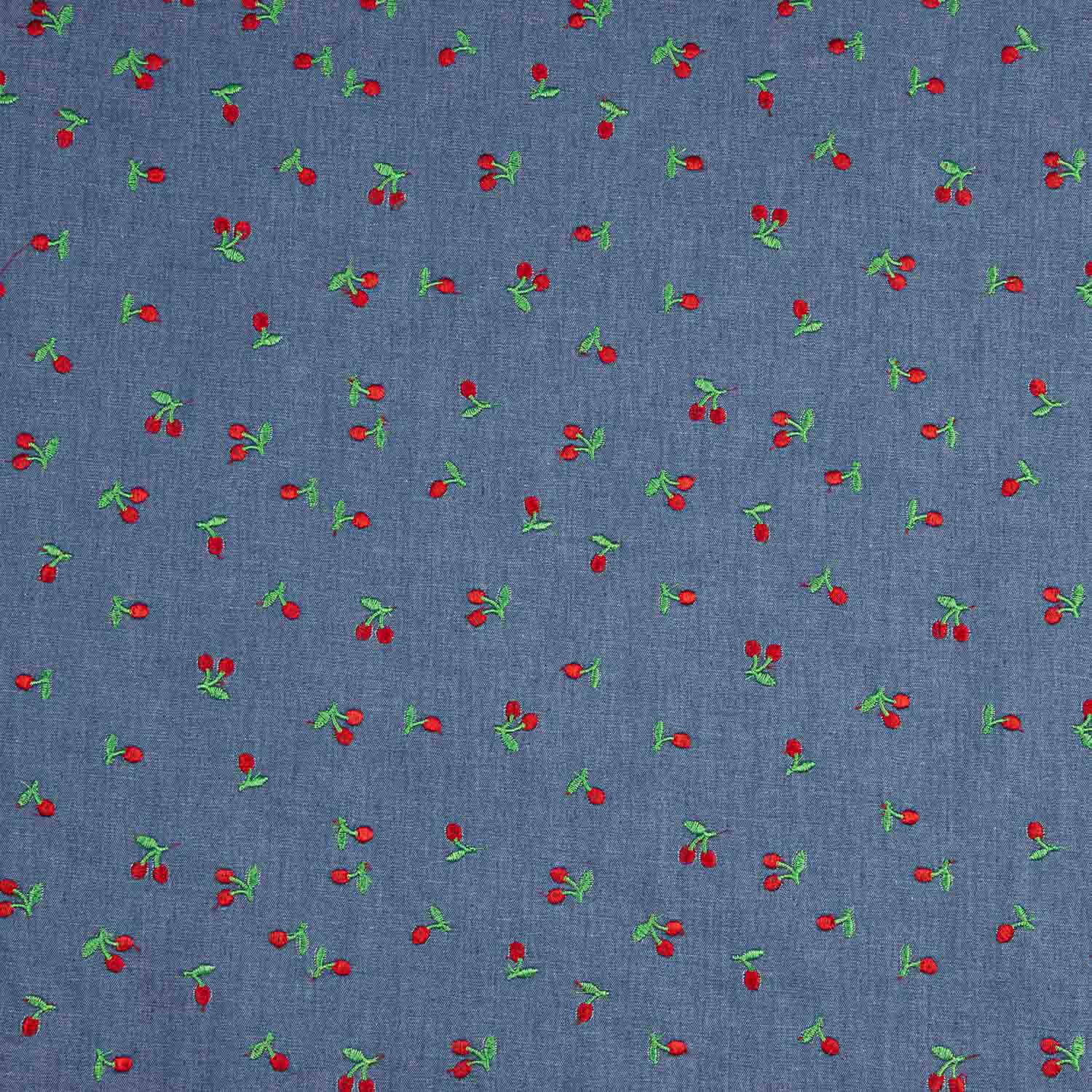 Chambray Baumwolle Stickerei Kirschen - Ribes y Casals
