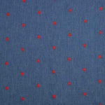 Denim Baumwolle mit roten Herzen bestickt - Ribes y Casals