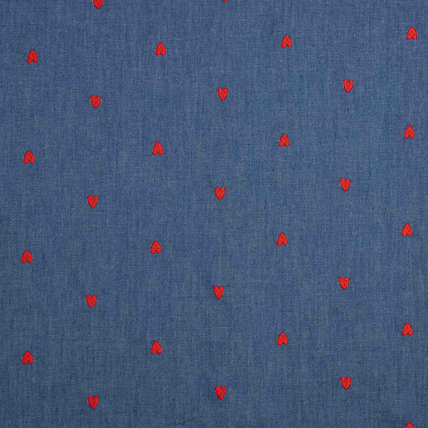 Denim Baumwolle mit roten Herzen bestickt - Ribes y Casals