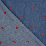 Denim Baumwolle mit roten Herzen bestickt - Ribes y Casals