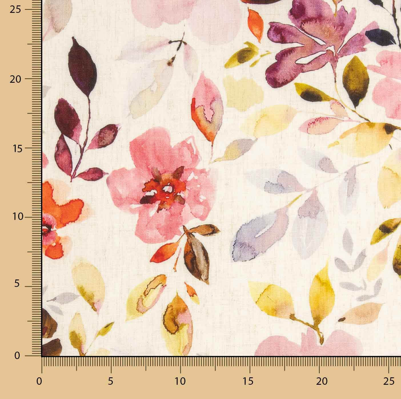 Retal Leinen mit Viskose Floraler Aquarelldruck - Verschiedene Größen x Breite 140 cm - Ribes y Casals