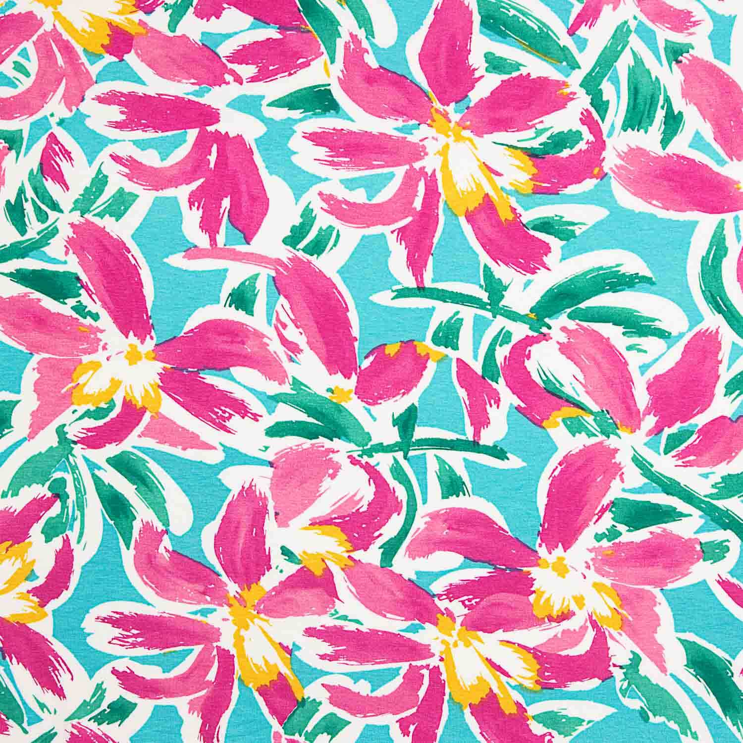Tropical Floral Viskose gestrickt Türkis - Ribes y Casals