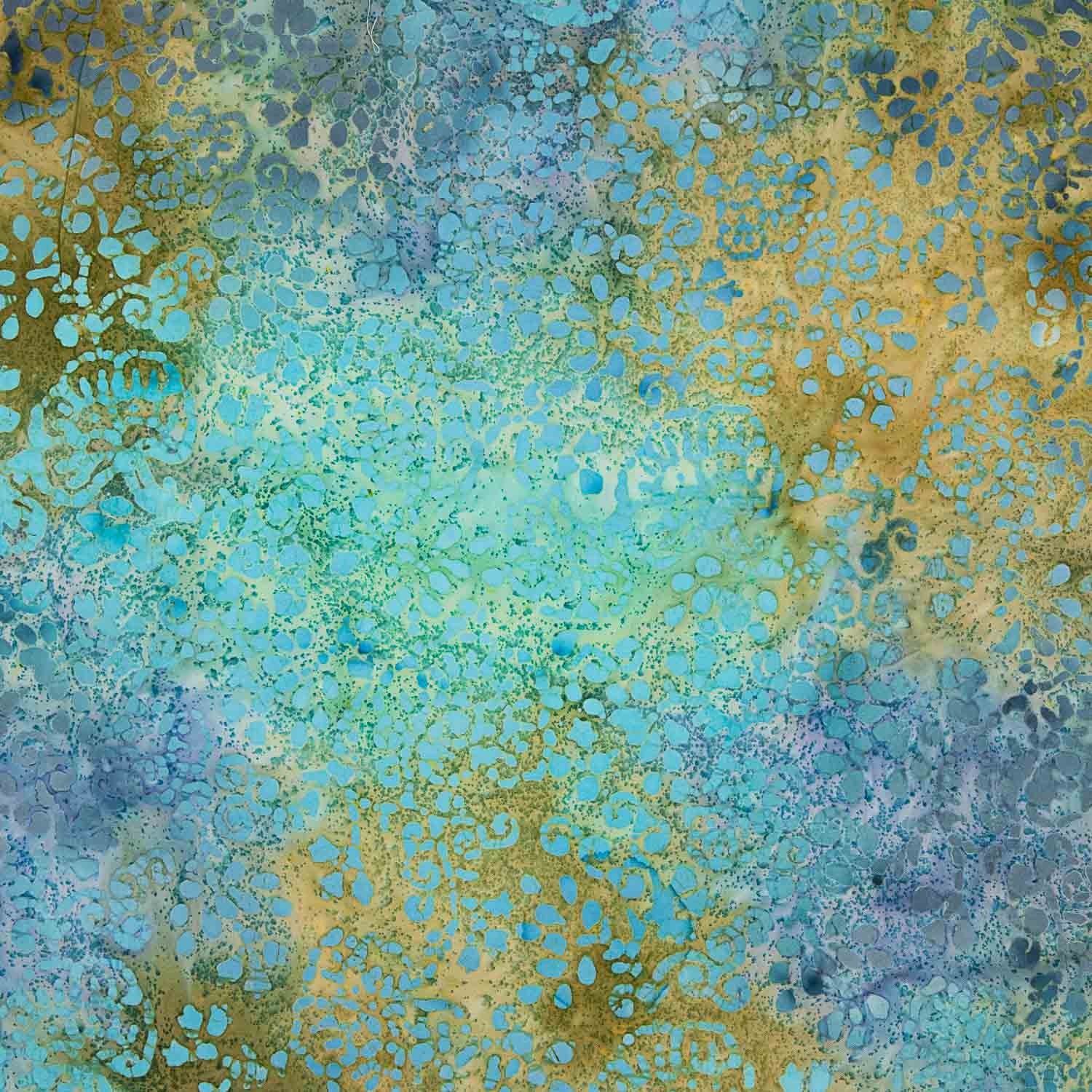 Restposten Baumwollstrickstoff mit Batikmuster in Türkis und Ocker – verschiedene Maße x Breite 150 cm - Ribes y Casals