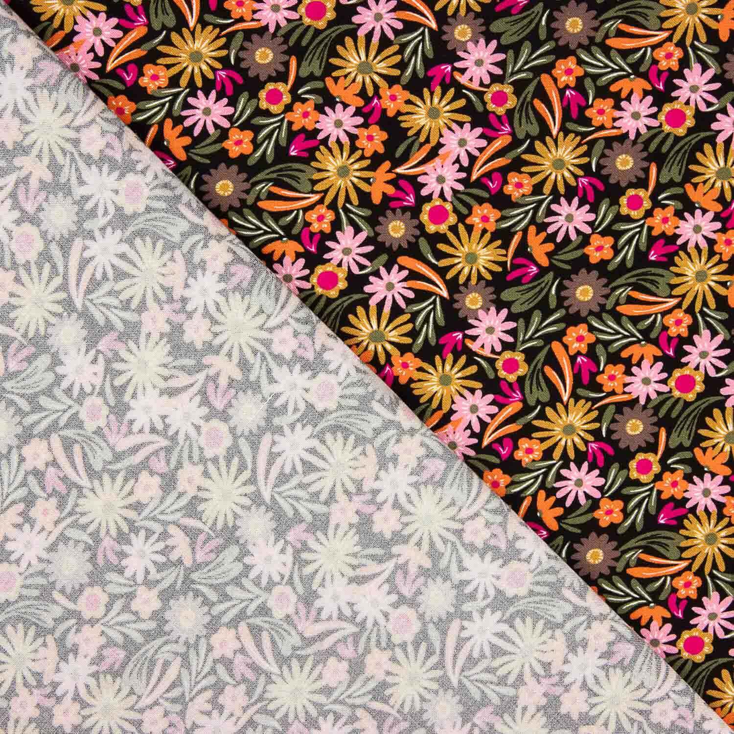 Bedruckte Viskose Floral Boheme Noir - Ribes y Casals