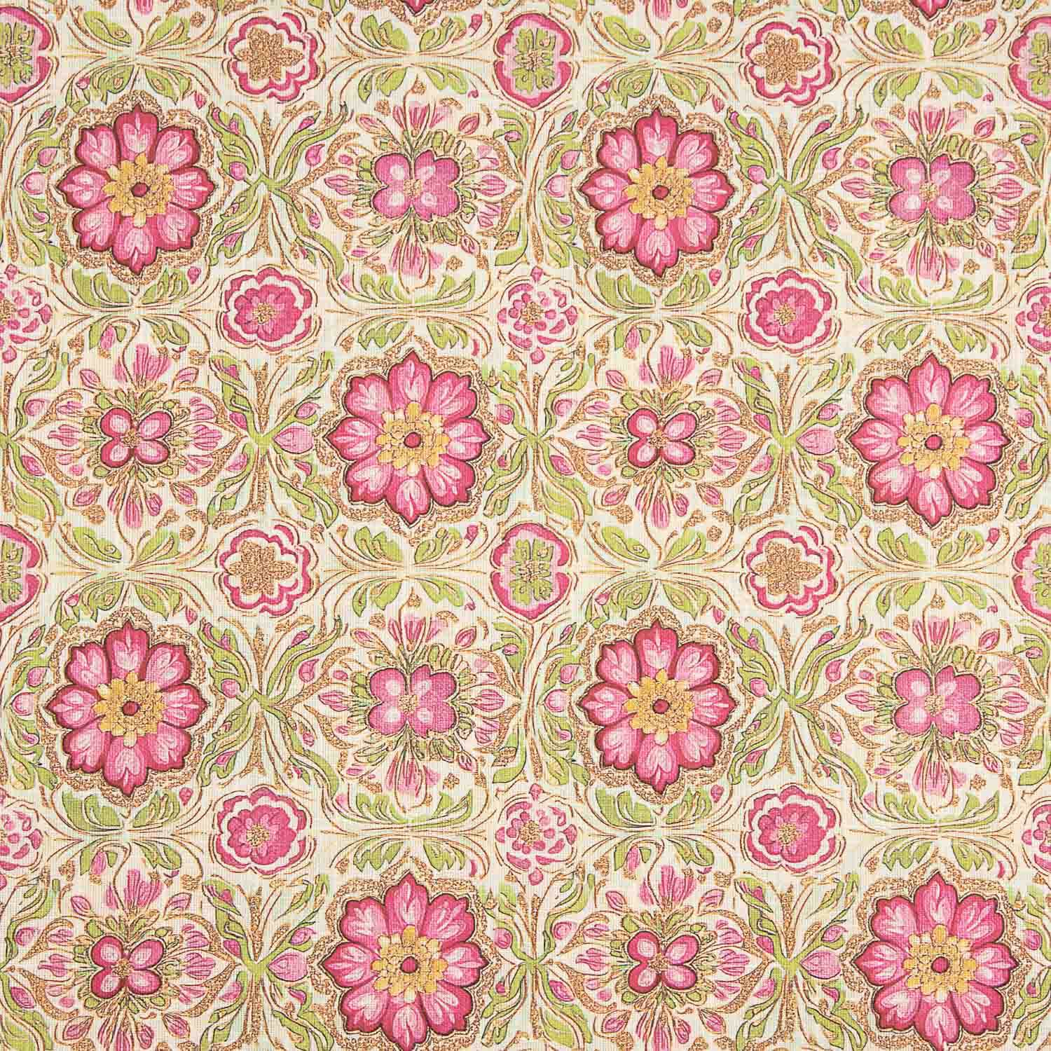 Segeltuch Baumwolle Segeltuch Rosa Blumen Grüner Hintergrund - Ribes y Casals