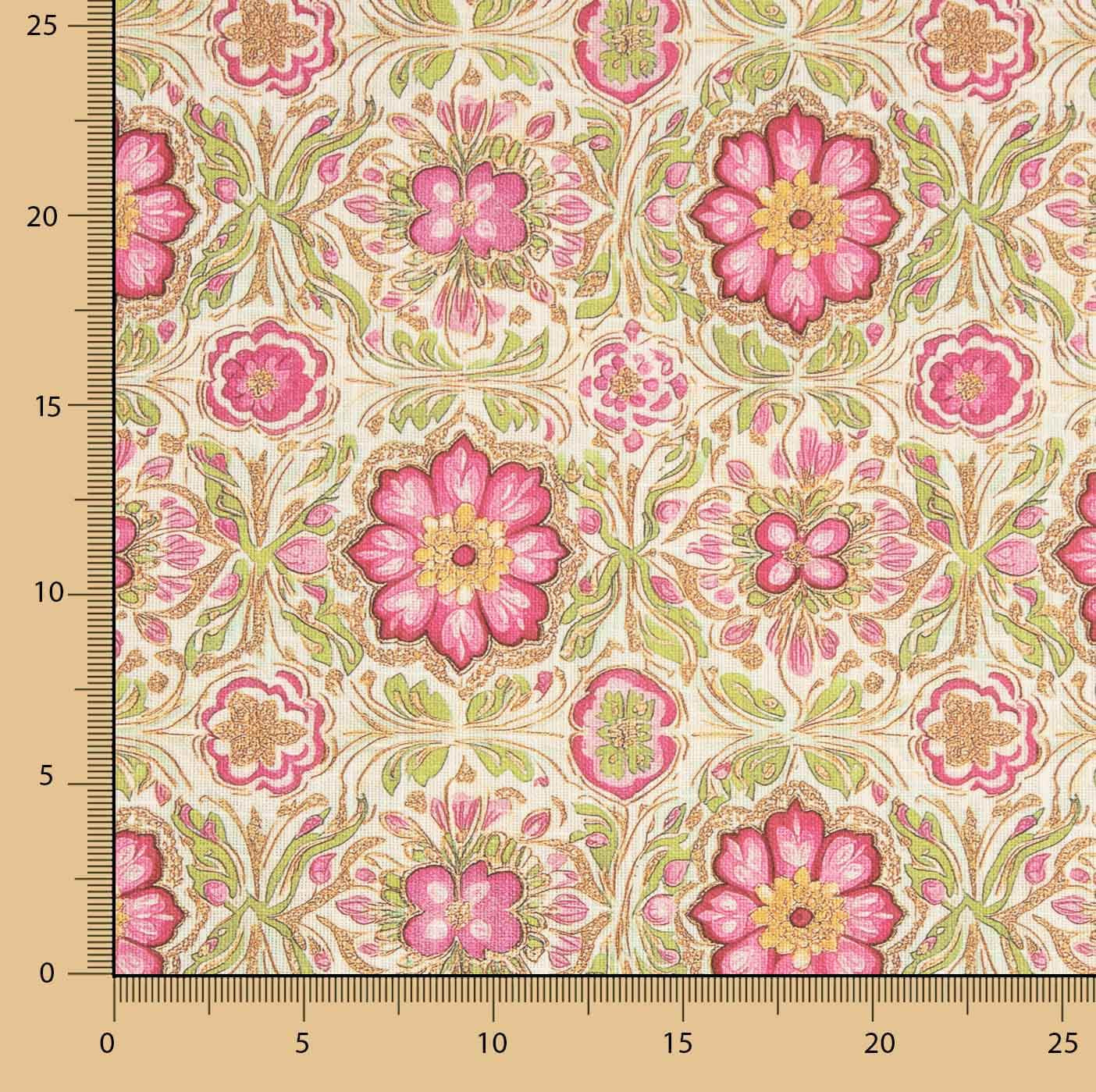 Segeltuch Baumwolle Segeltuch Rosa Blumen Grüner Hintergrund - Ribes y Casals