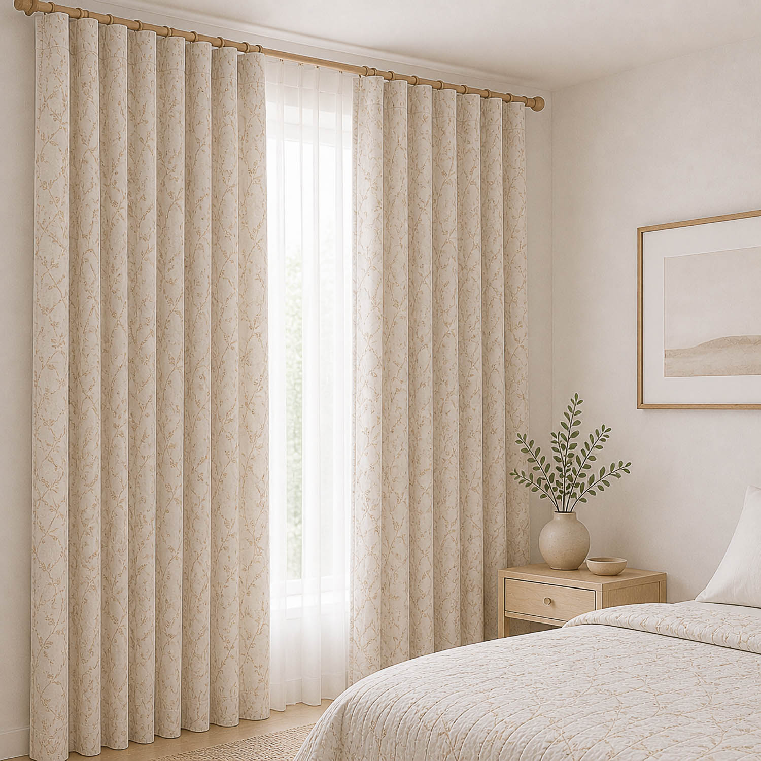 Jacquard für den Wohnbereich, beidseitig verwendbar, Blätter, beige - Ribes y Casals