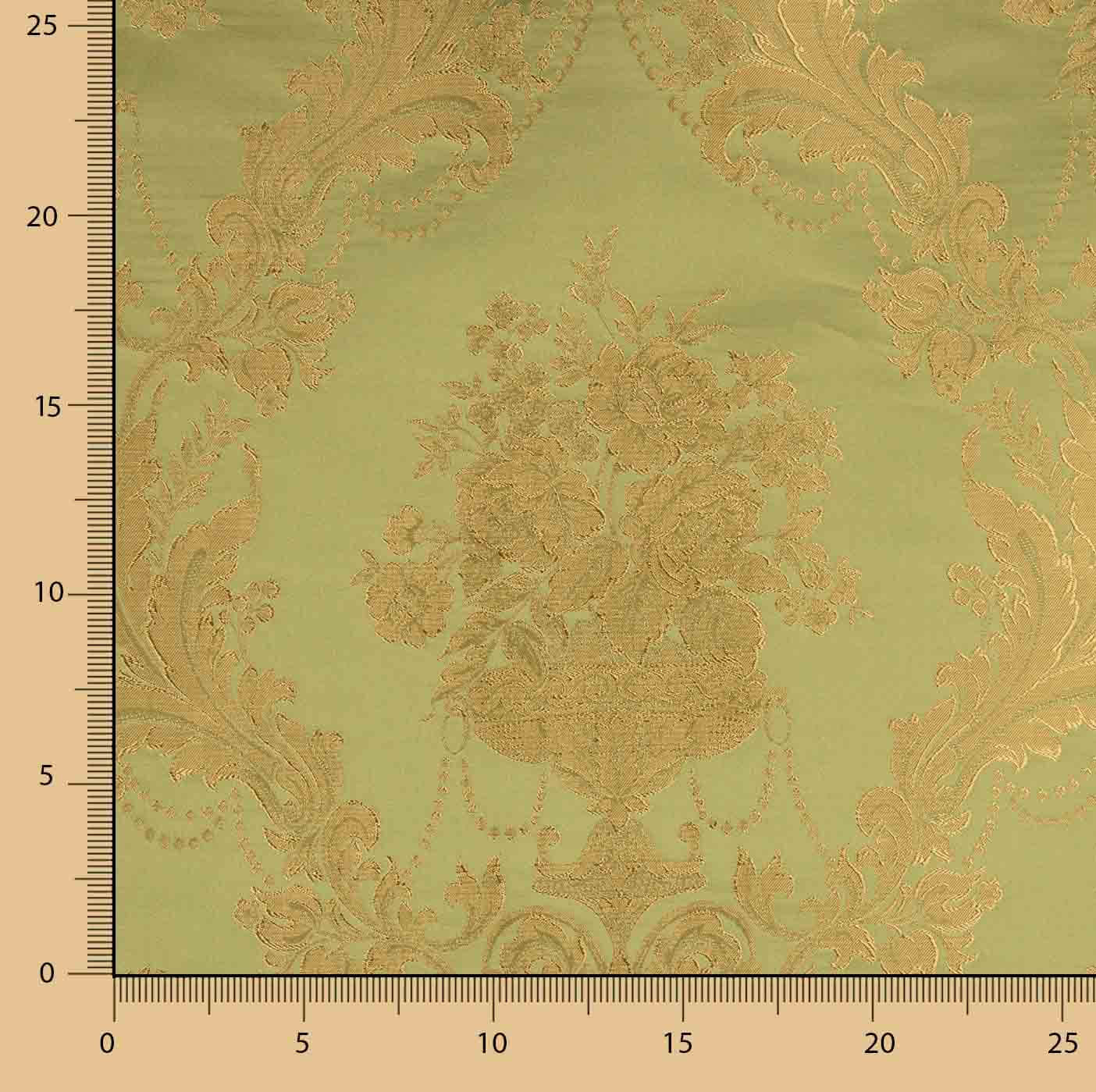 Klassischer floraler Jacquard in Grün und Gold - Ribes y Casals