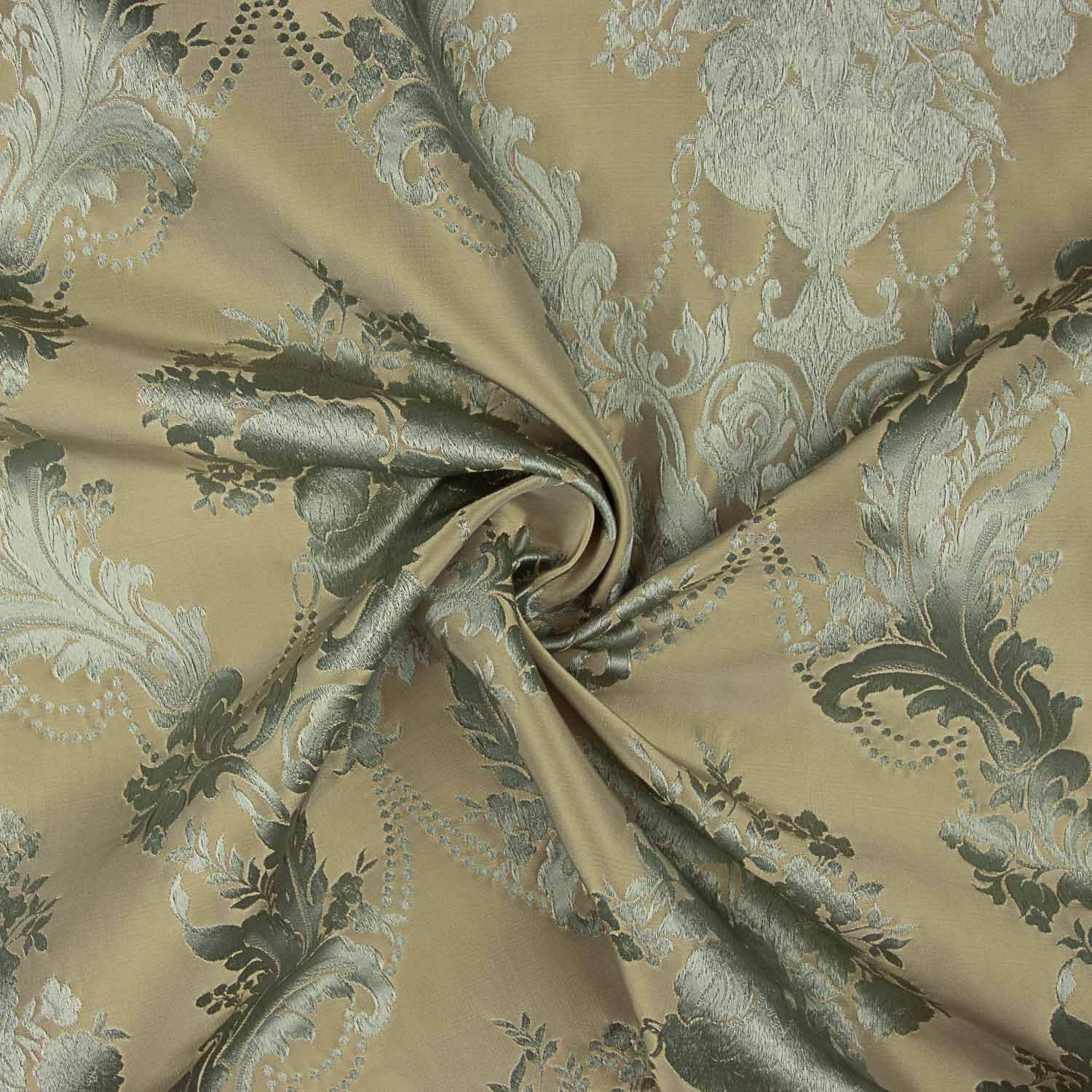 Klassischer Blumenjacquard in Blassgrün und Beige - Ribes y Casals