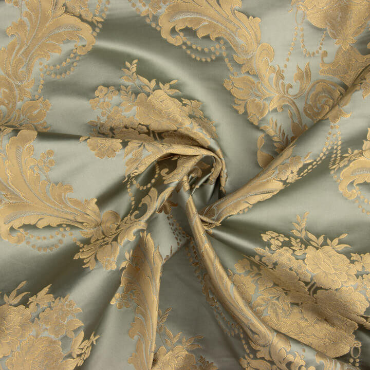 Klassischer Blumenjacquard in Blassgrün und Beige - Ribes y Casals