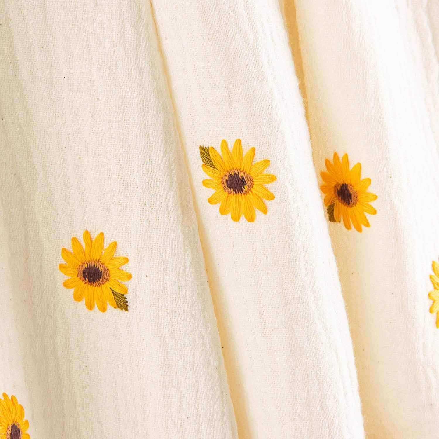 Doppelte Gaze Bambula, bestickt mit Blumen, Ecru - Ribes y Casals