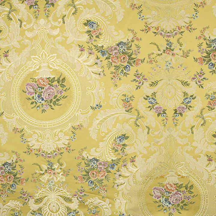 Jacquard-Brokat mit Damastmuster, Blumenmotiv, gelb und Gold - Ribes y Casals