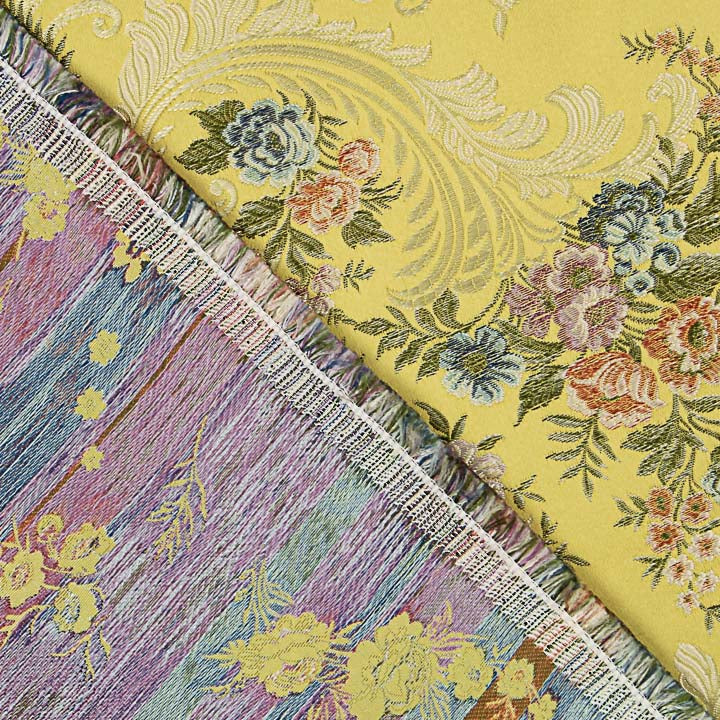 Jacquard-Brokat mit Damastmuster, Blumenmotiv, gelb und Gold - Ribes y Casals