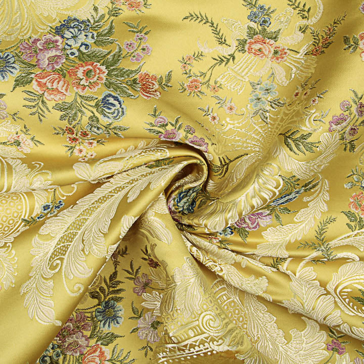 Jacquard-Brokat mit Damastmuster, Blumenmotiv, gelb und Gold - Ribes y Casals