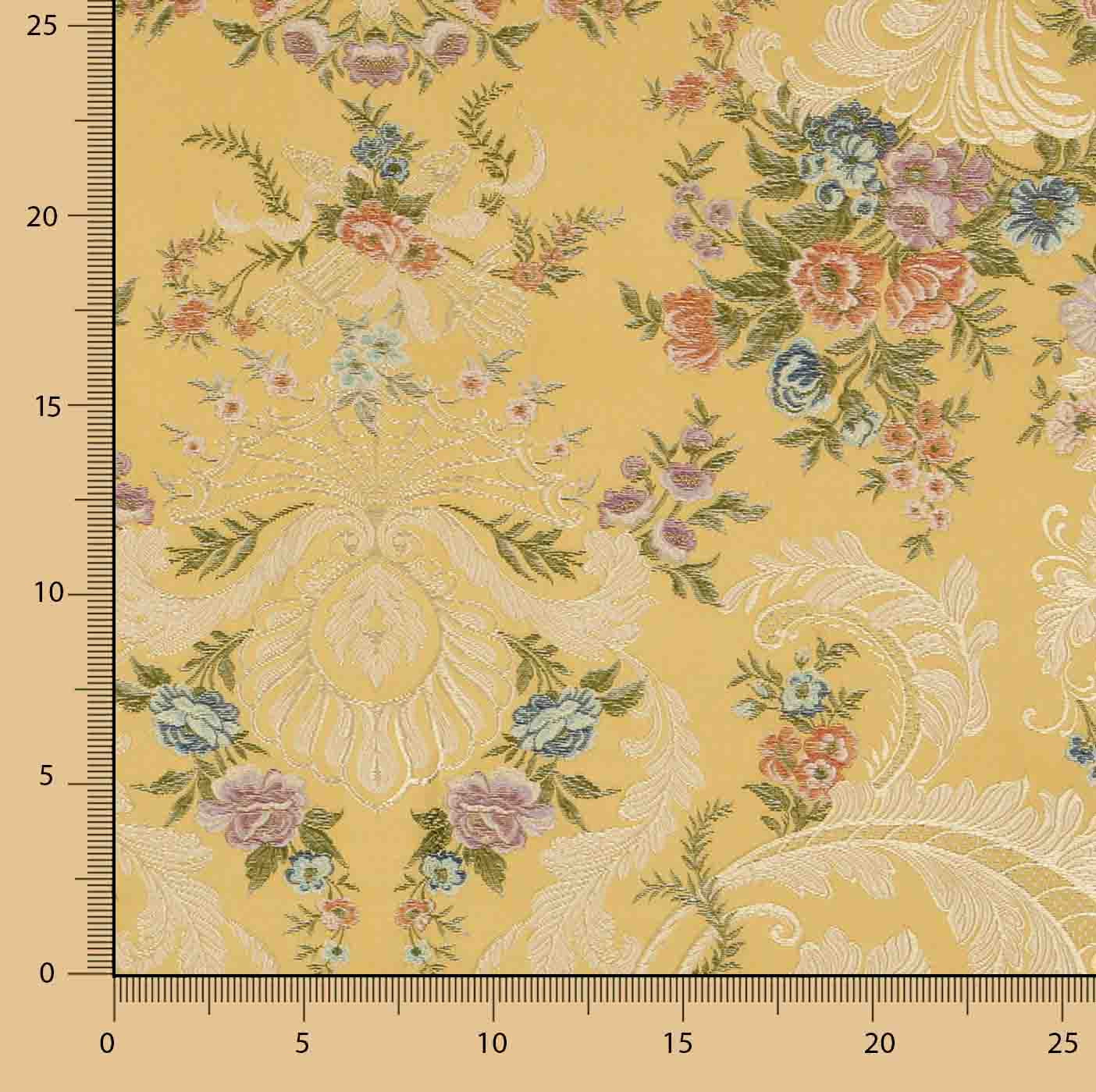 Jacquard-Brokat mit Damastmuster, Blumenmotiv, gelb und Gold - Ribes y Casals