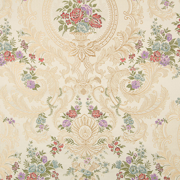 Jacquard-Brokat mit Damastmuster, Blumenmotiv, Beige und Gold - Ribes y Casals