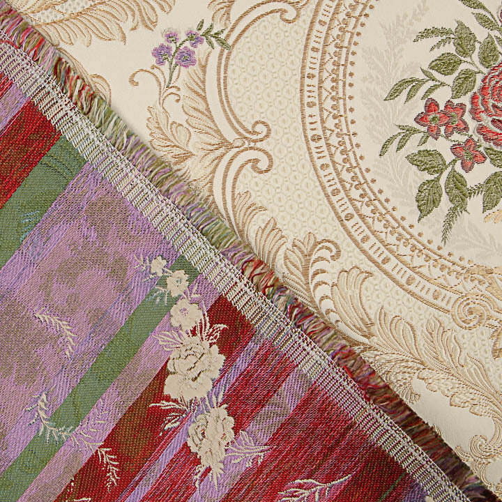 Jacquard-Brokat mit Damastmuster, Blumenmotiv, Beige und Gold - Ribes y Casals